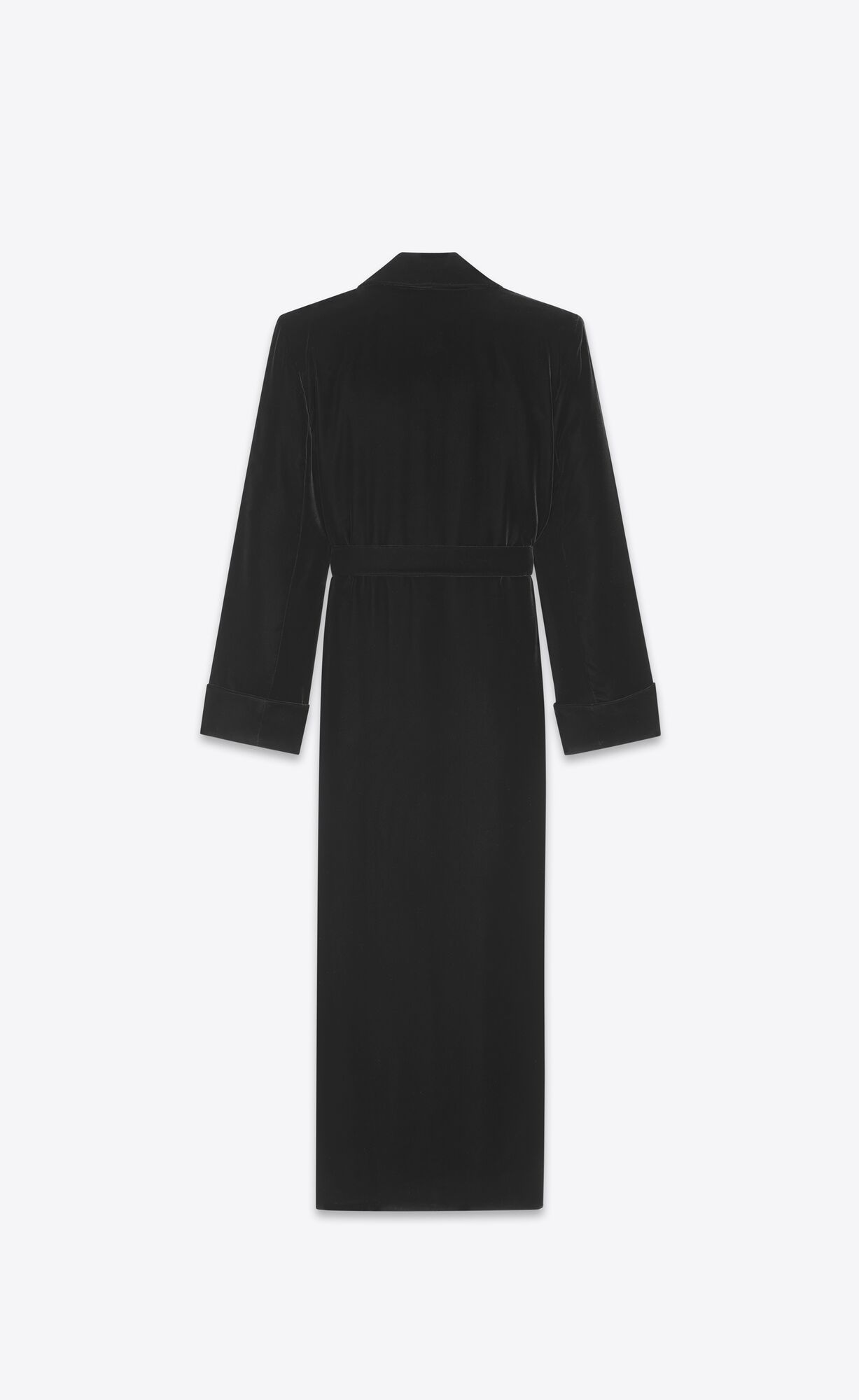 YSL Long Belted Coat In Cupro Velvet Black | BHQXR7023