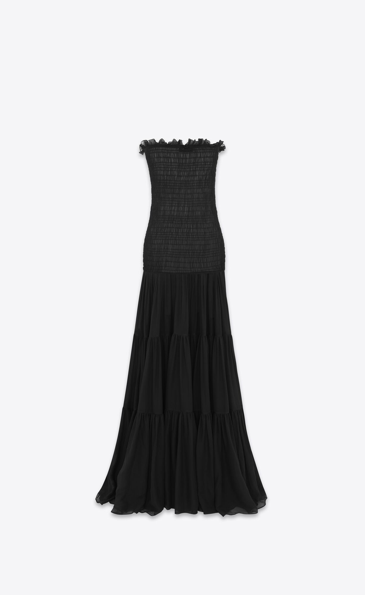 YSL Long Bustier Dress In Crepe Muslin Black | UHVMQ3807