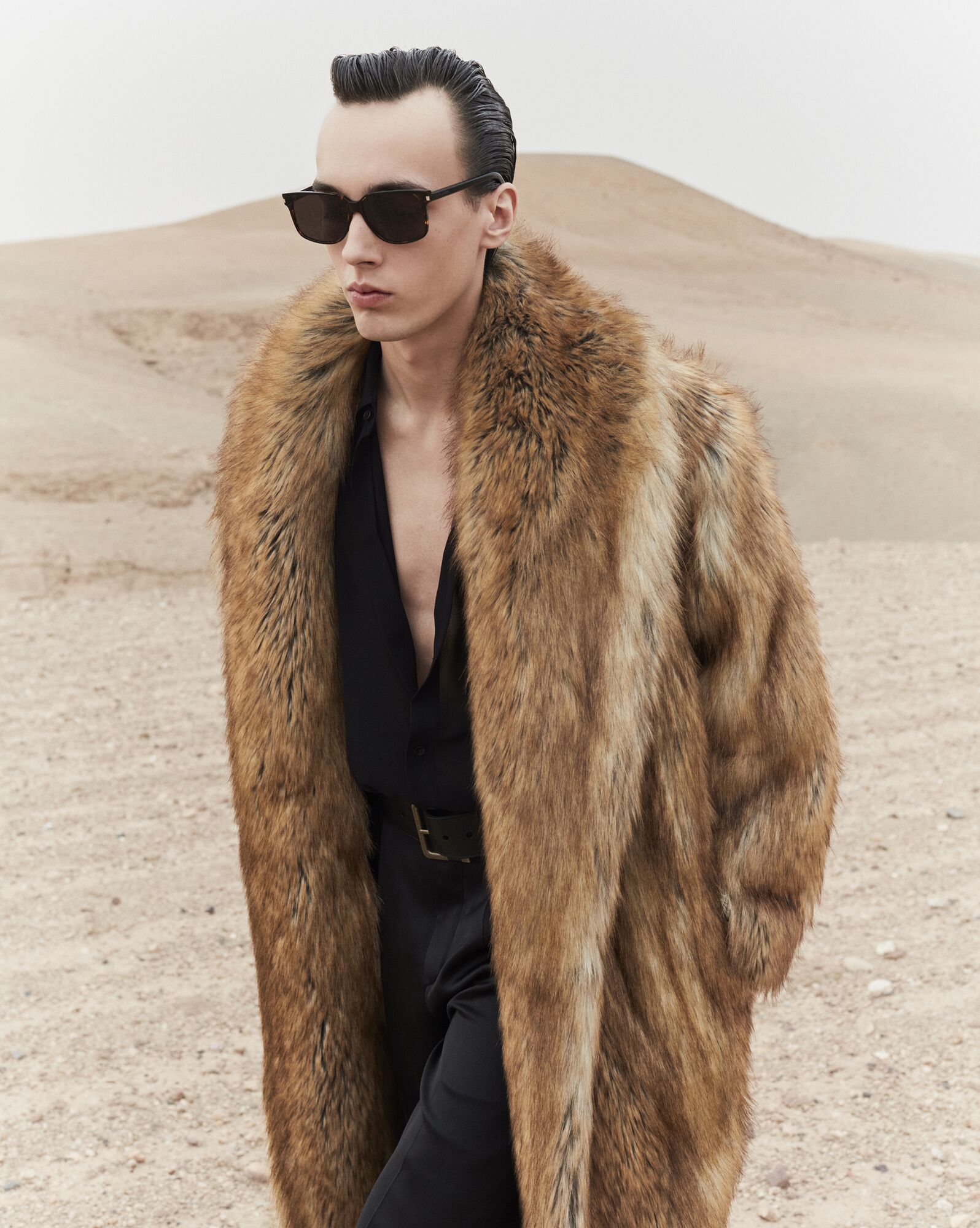 YSL Long Coat In Animal-free Fur Fauve | LQWMA3906