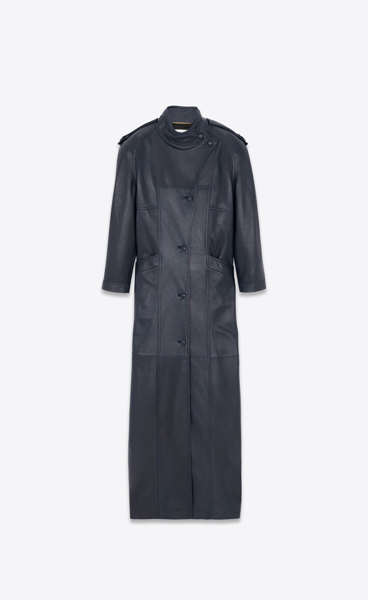 YSL Long Coat In Lambskin Bleu Fonce | RIWYQ5746