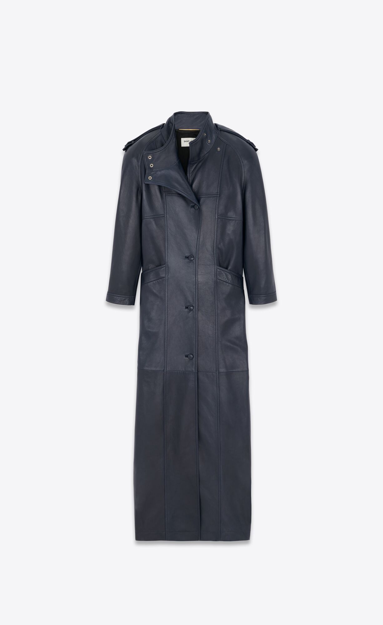 YSL Long Coat In Lambskin Bleu Fonce | RIWYQ5746