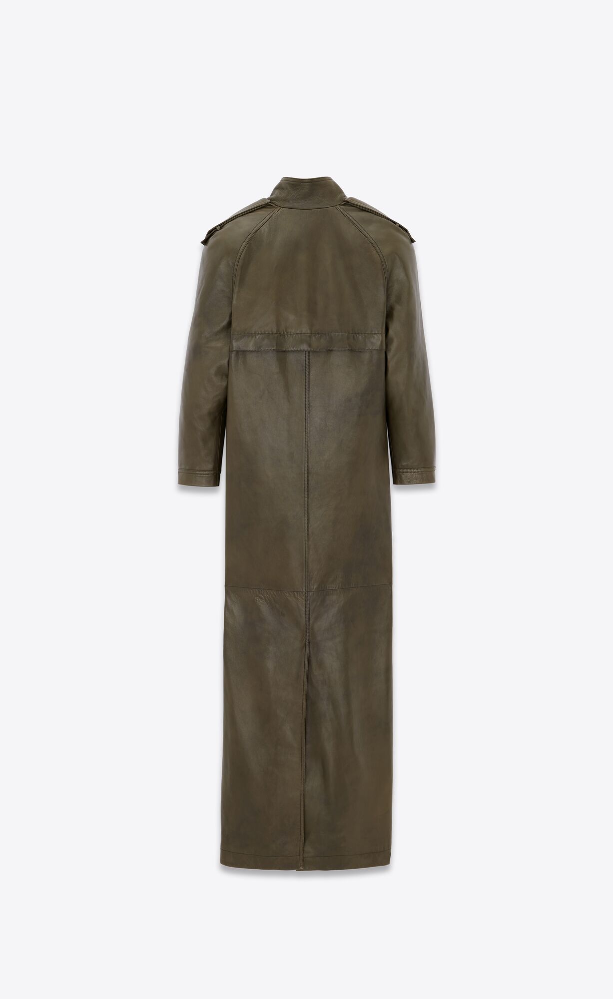 YSL Long Coat In Lambskin Kaki Fonce | JZAOI6135