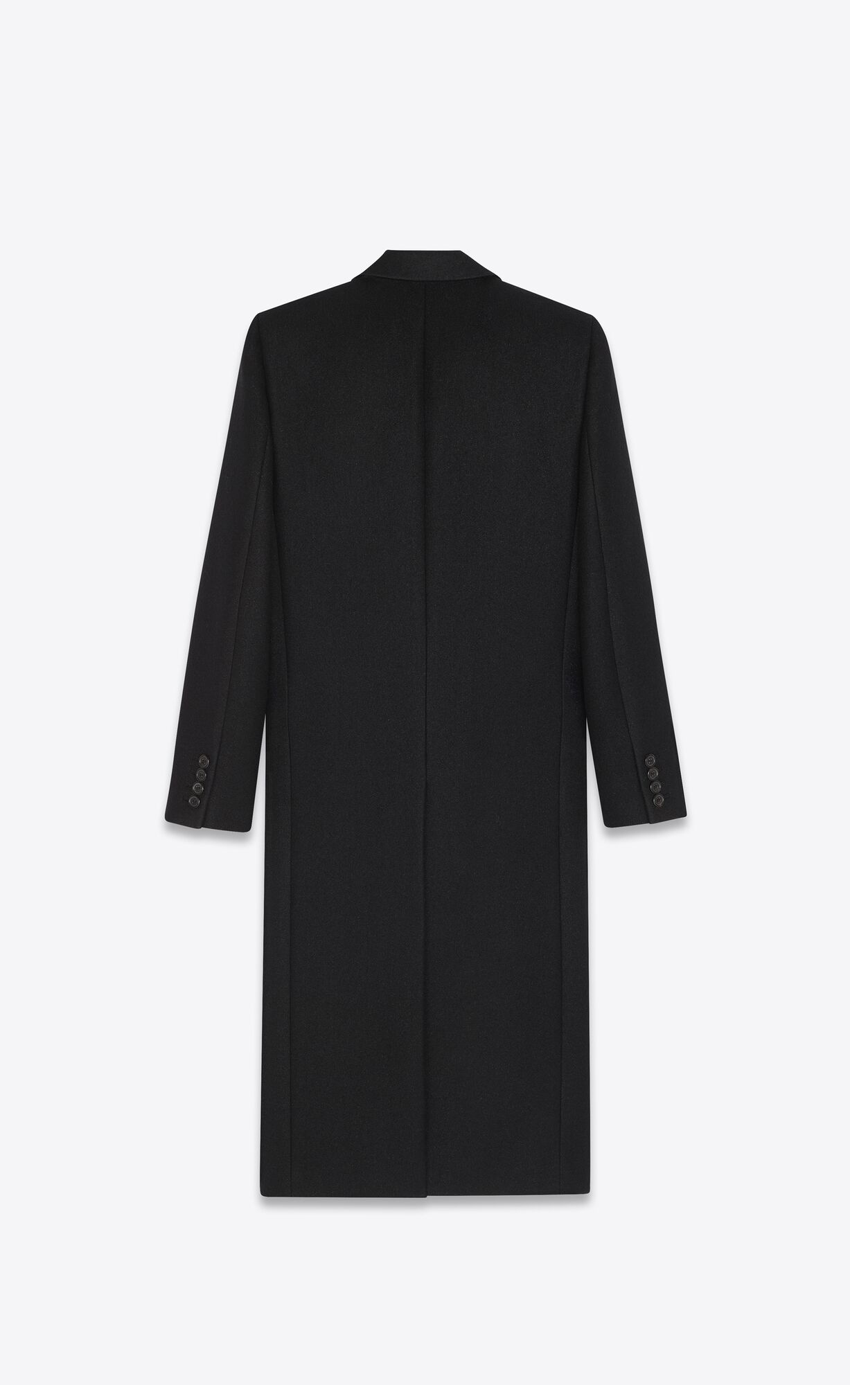 YSL Long Double-breasted Coat In Wool Felt Noir Brillant | TBOQE1896