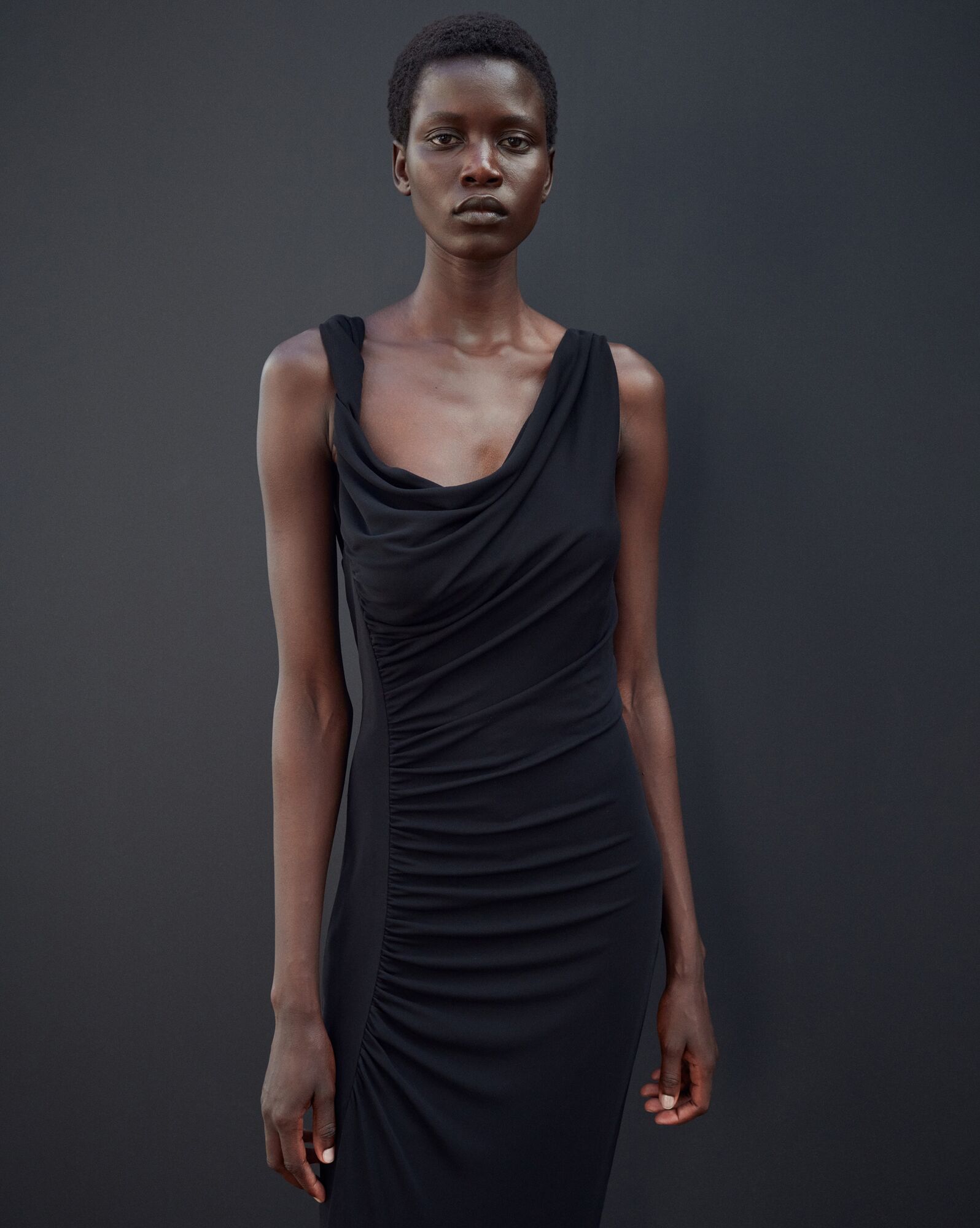 YSL Long Draped Dress In Crepe Jersey Black | PWMES2501