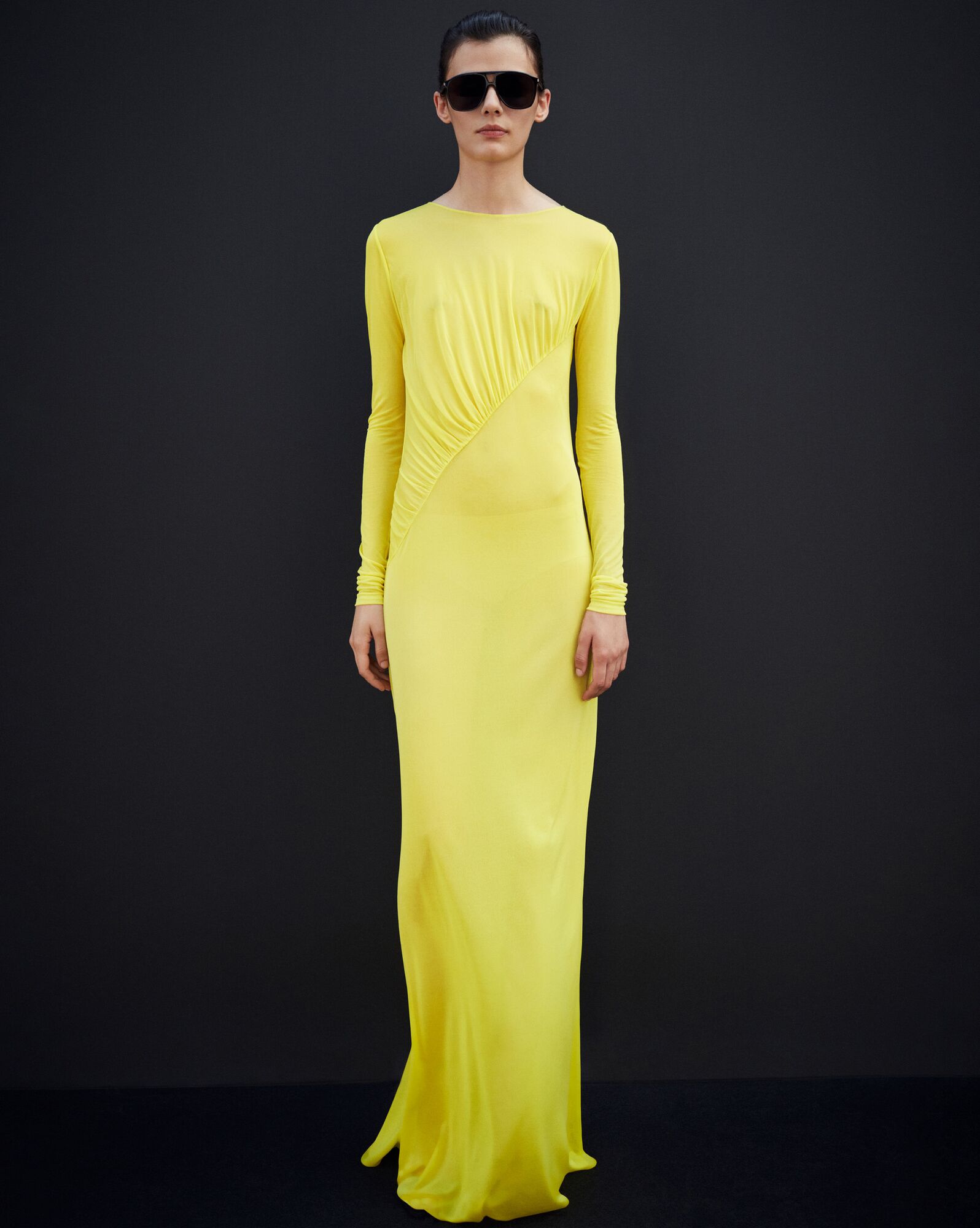 YSL Long Draped Dress In Crepe Jersey Jaune Vif | URTFZ6295