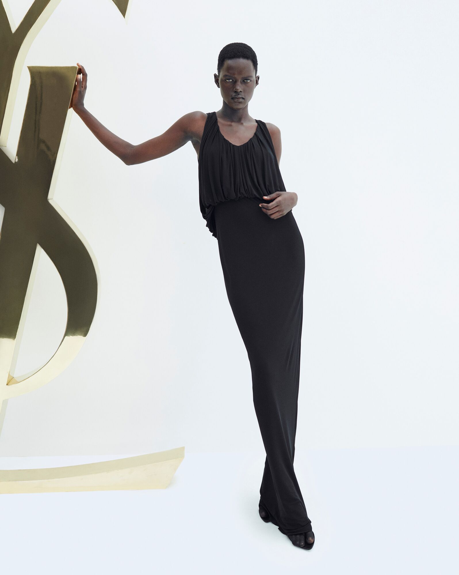 YSL Long Draped Dress In Jersey Black | JFLPK6075