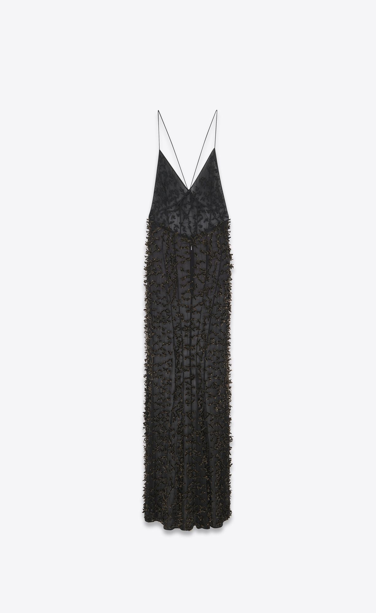 YSL Long Dress In Embroidered Silk Georgette Black | UIFDM9760