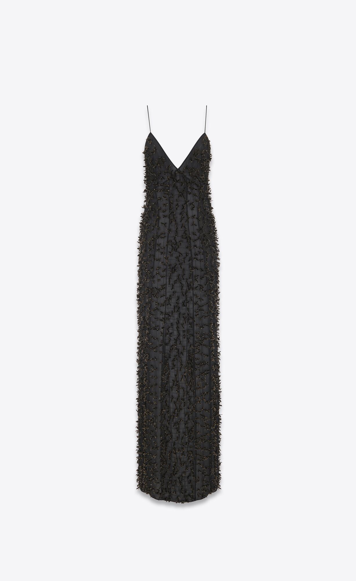 YSL Long Dress In Embroidered Silk Georgette Black | UIFDM9760