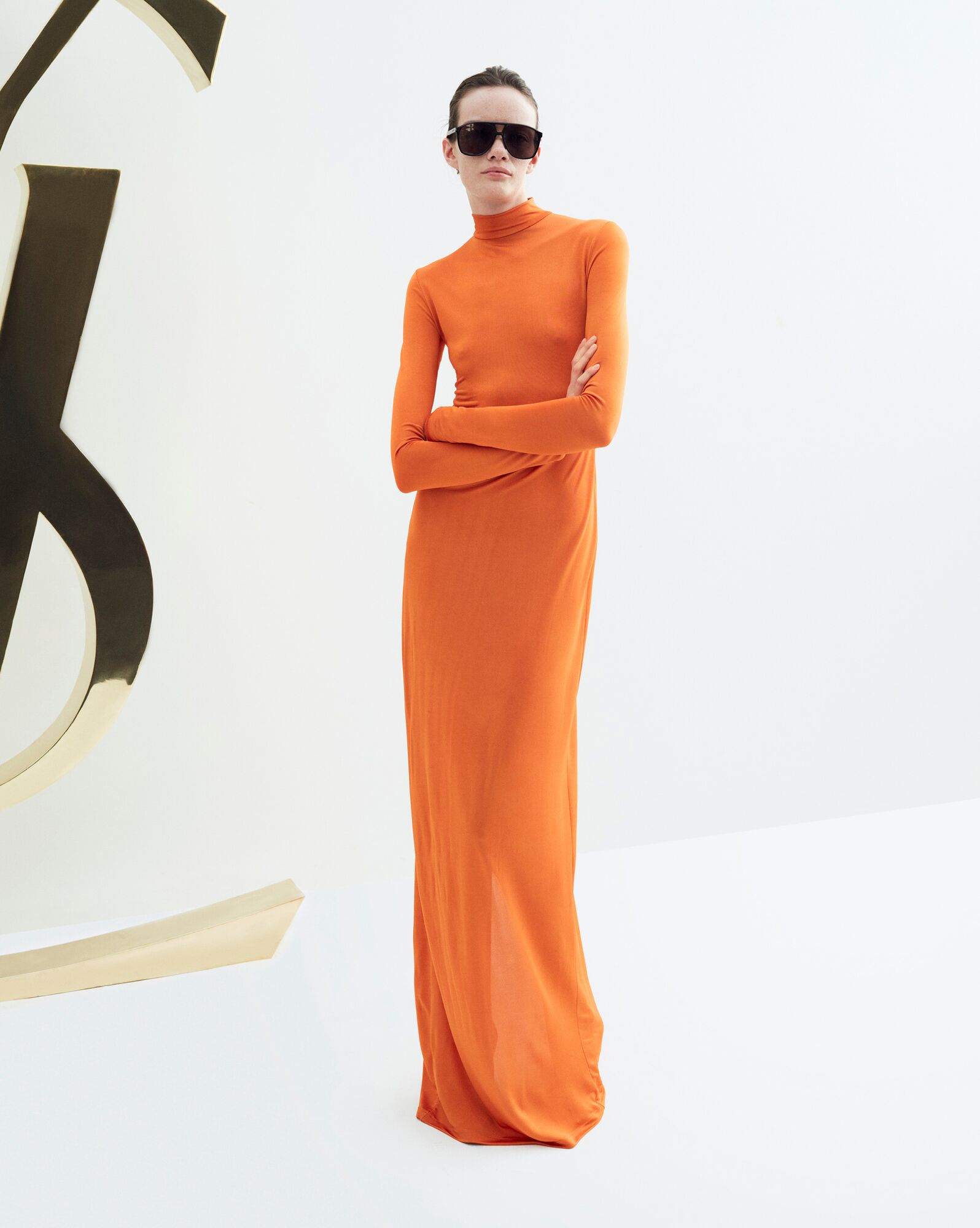 YSL Long Dress In Knit Orange | PJOVE1863