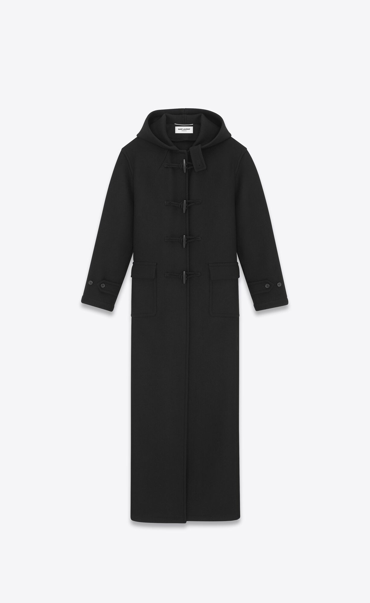 YSL Long Duffle Coat In Wool Black | KGTLH6195