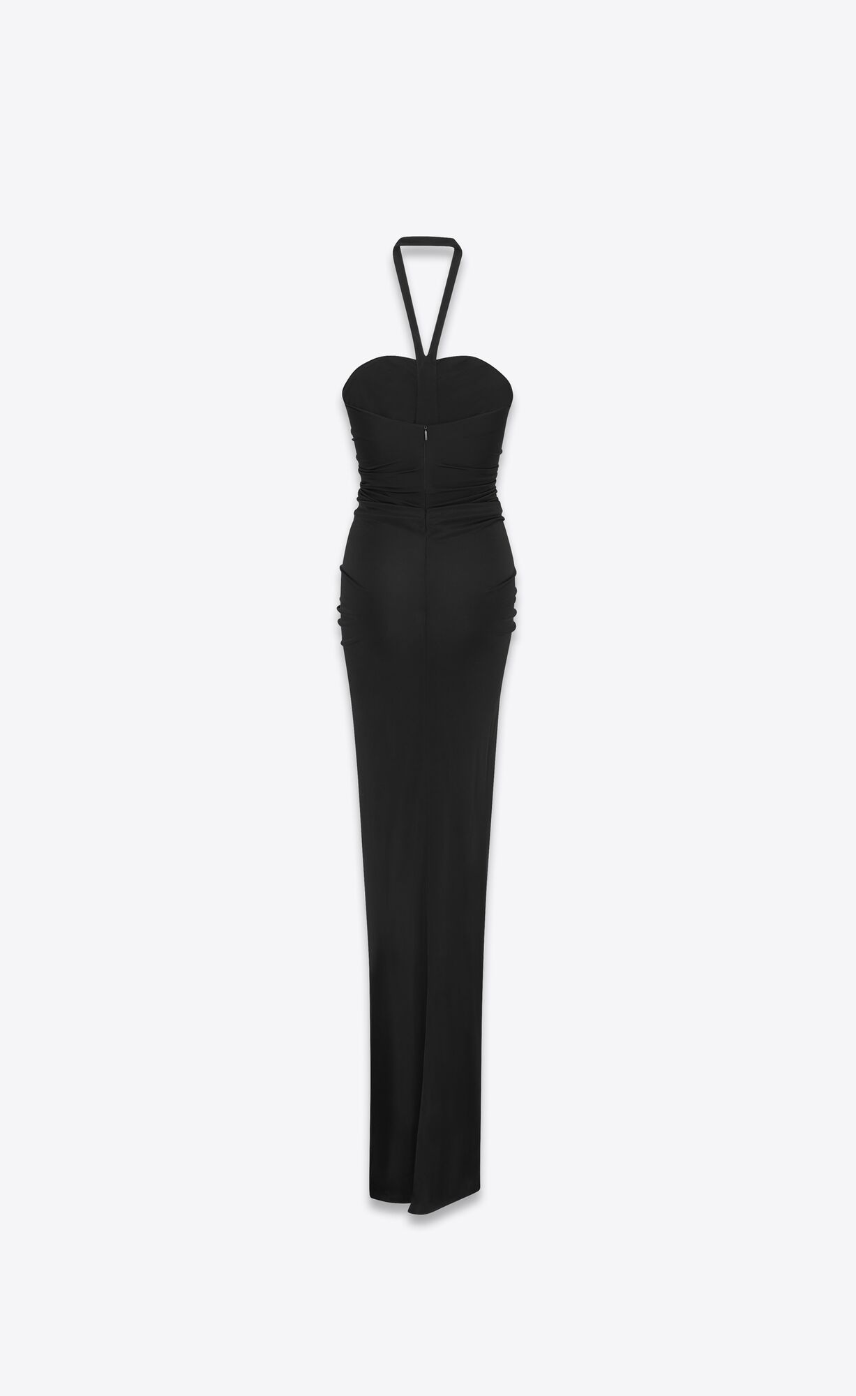 YSL Long Halterneck Dress In Shiny Jersey Black | CKDHG3716