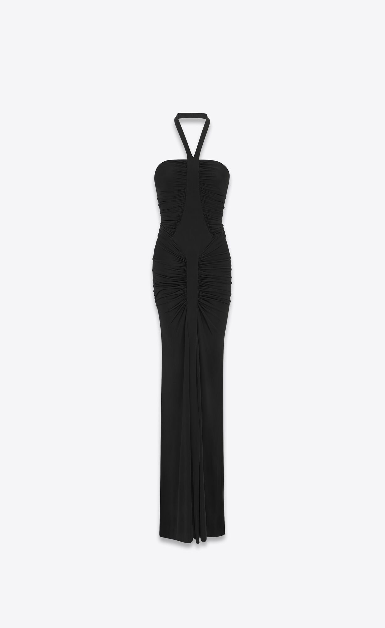 YSL Long Halterneck Dress In Shiny Jersey Black | CKDHG3716