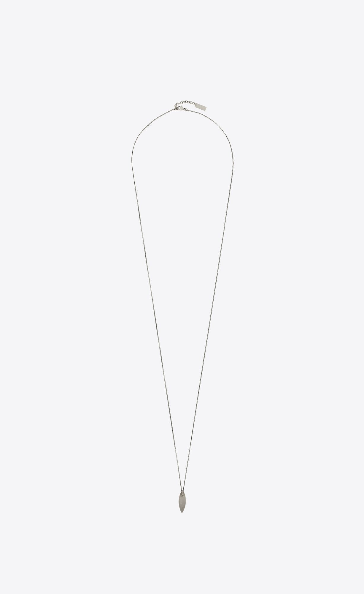 YSL Long Oval Charm Necklace In Metal Oxidized Silver | ISHDG9306