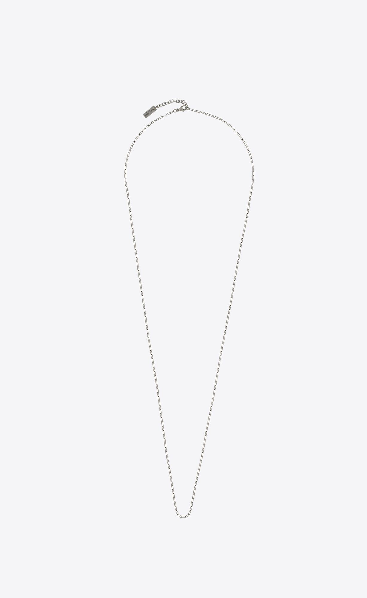 YSL Long Rectangular Chain Necklace In Metal Oxidized Silver | LMCFO6782