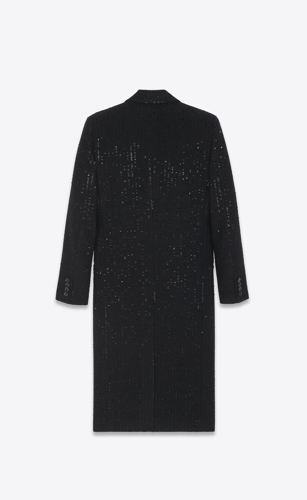 YSL Long Single-breasted Coat In Sequined Tweed Noir Brilliant | IAORH3146