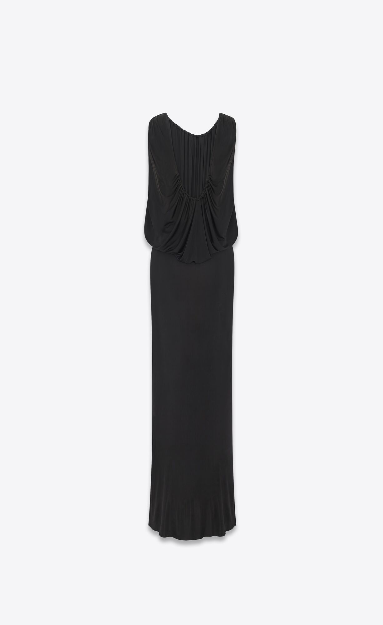 YSL Long Sleeveless Dress In Shiny Jersey Black | AGYNI8956