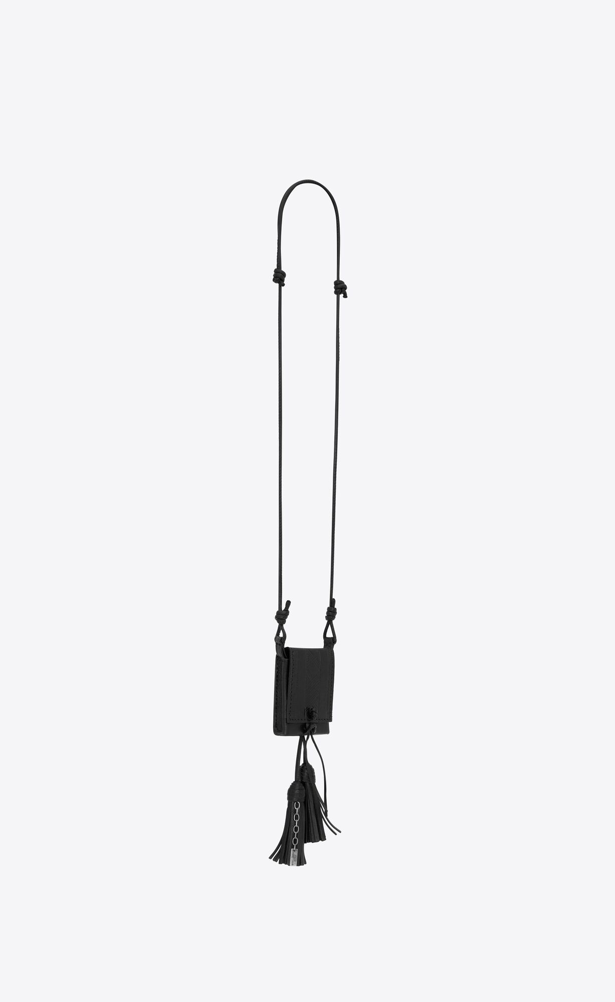 YSL Long Tassel Bag Necklace In Vegetable-tanned Leather And Metal Black | DIBXK4516