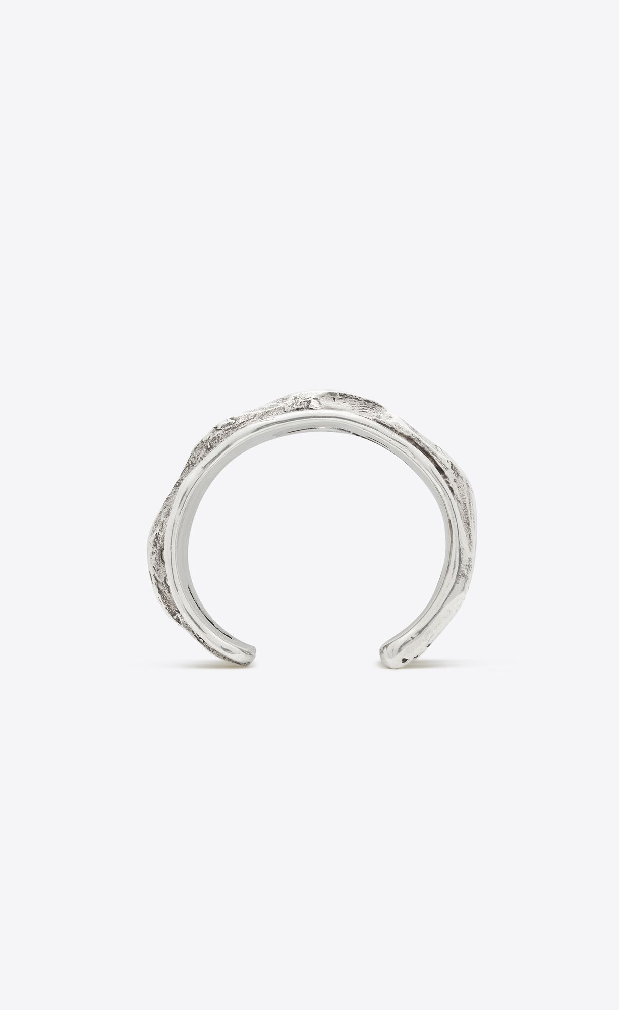 YSL Long Tornado Crater Cuff Bracelet In Metal Oxidized Silver | RPSVM9342