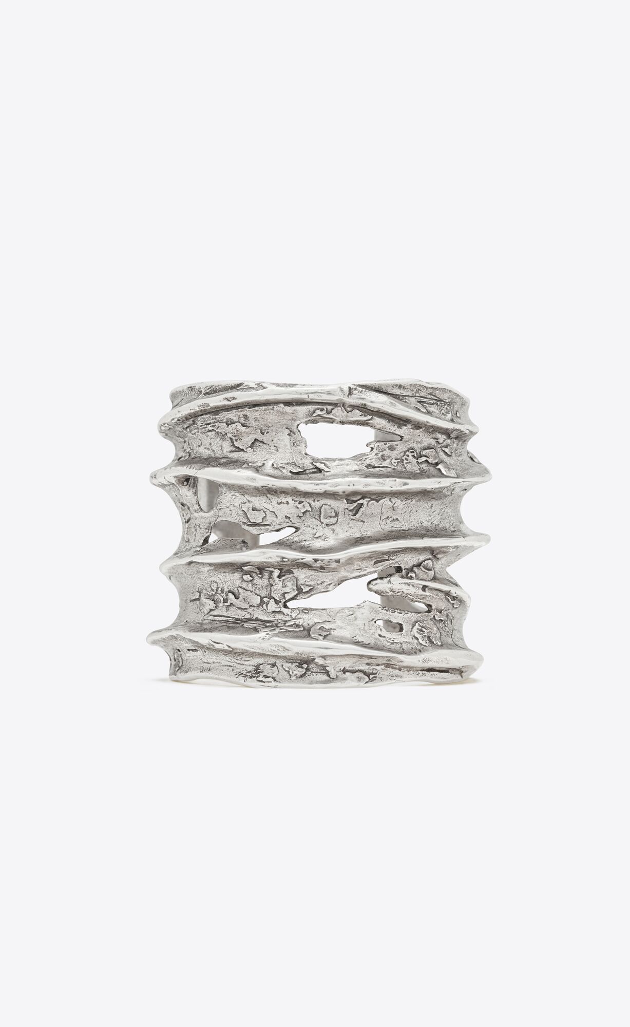 YSL Long Tornado Crater Cuff Bracelet In Metal Oxidized Silver | RPSVM9342