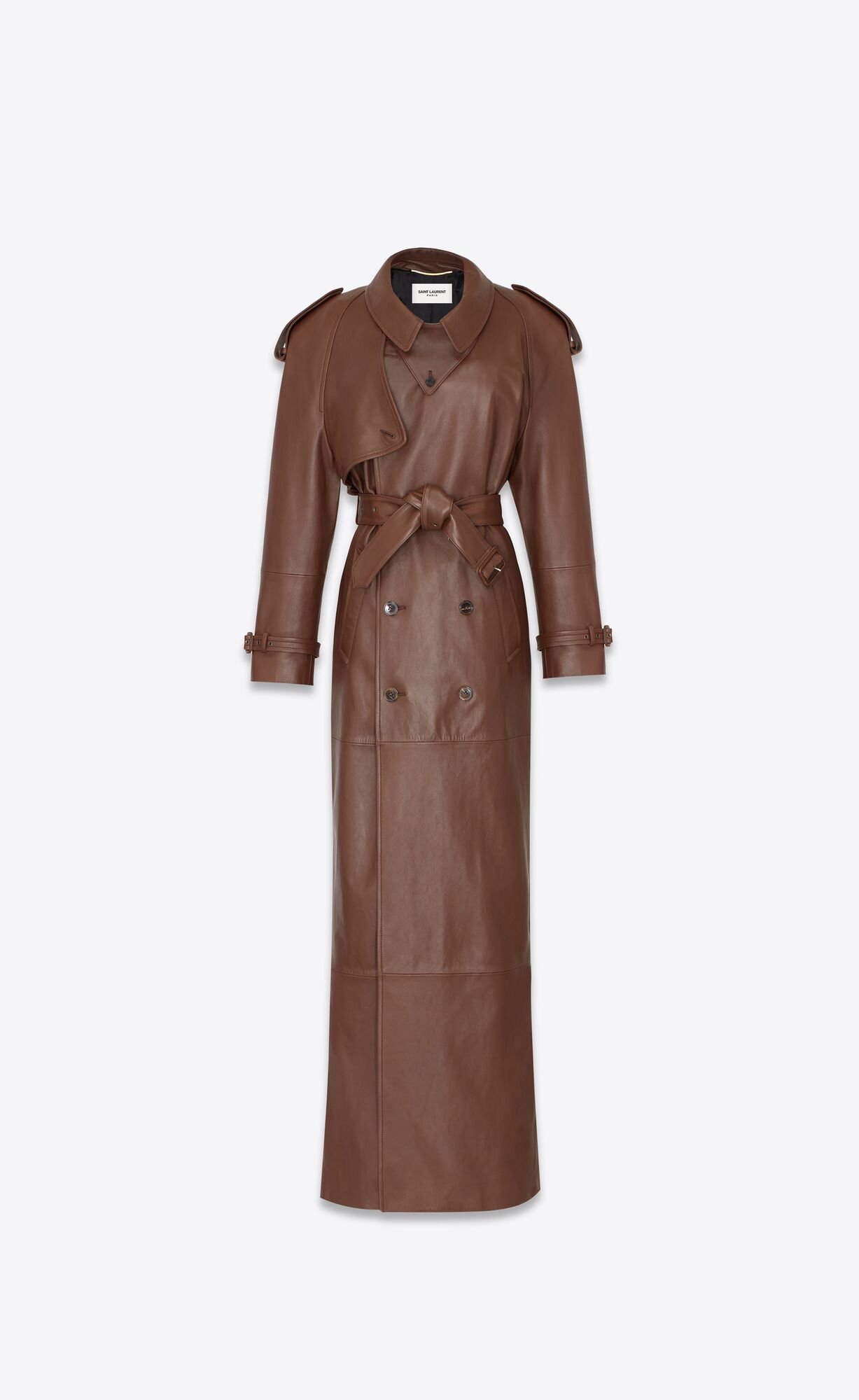 YSL Long Trench In Lambskin Brun Chene | AFTQG2537