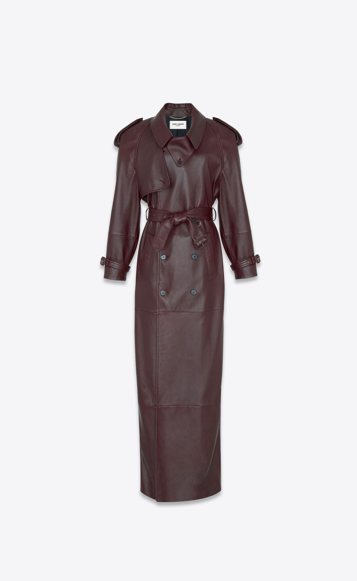 YSL Long Trench In Shiny Lambskin Bordeaux | RMQXP8195