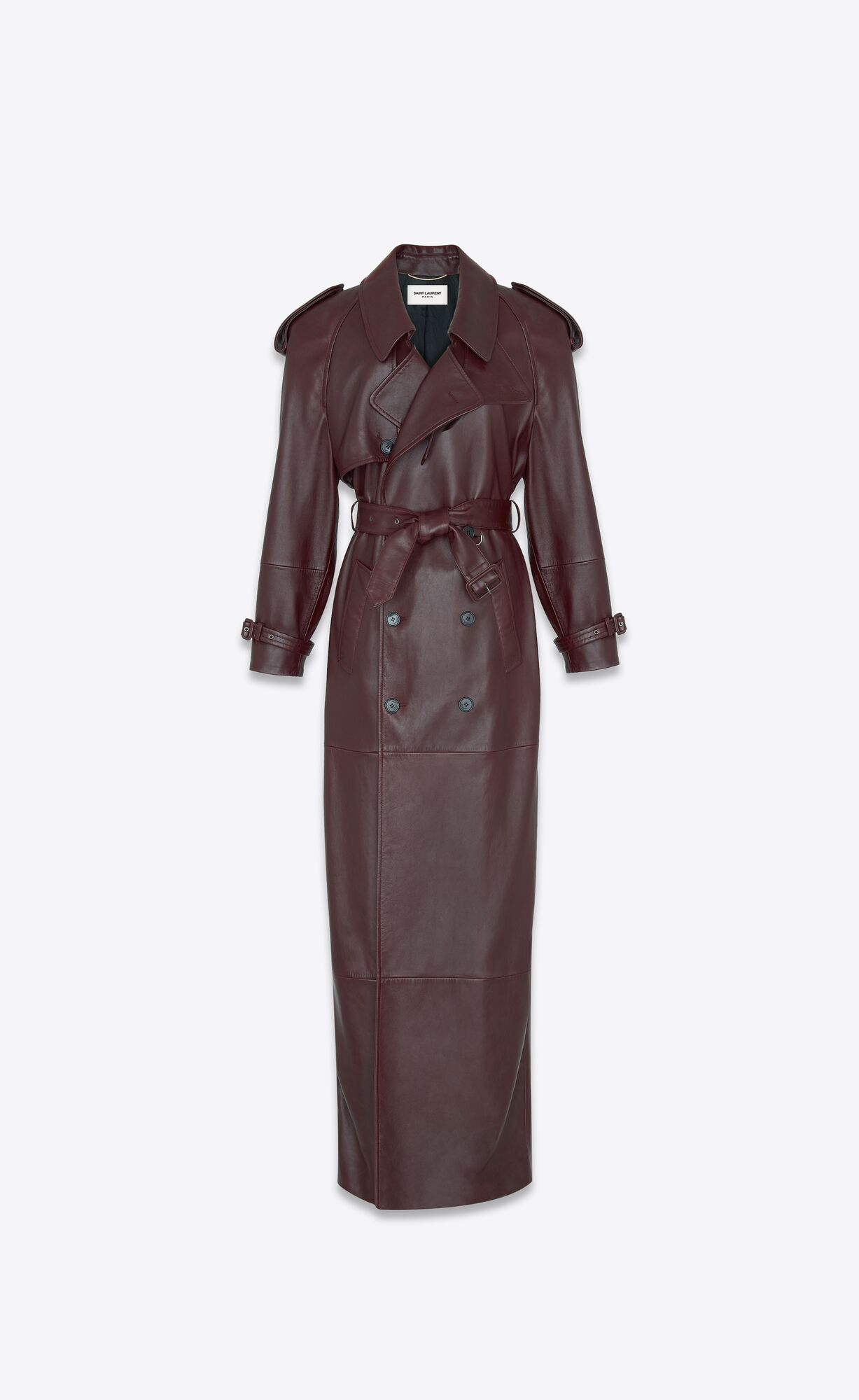 YSL Long Trench In Shiny Lambskin Bordeaux | RMQXP8195