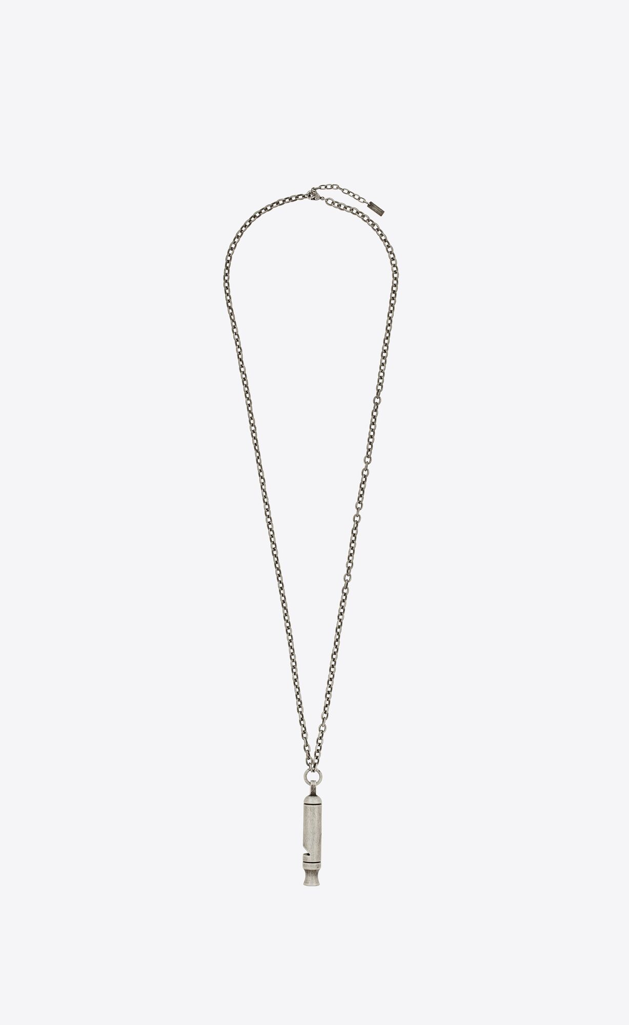 YSL Long Whistle Charm Necklace In Metal Oxidized Silver | RDIOK3196