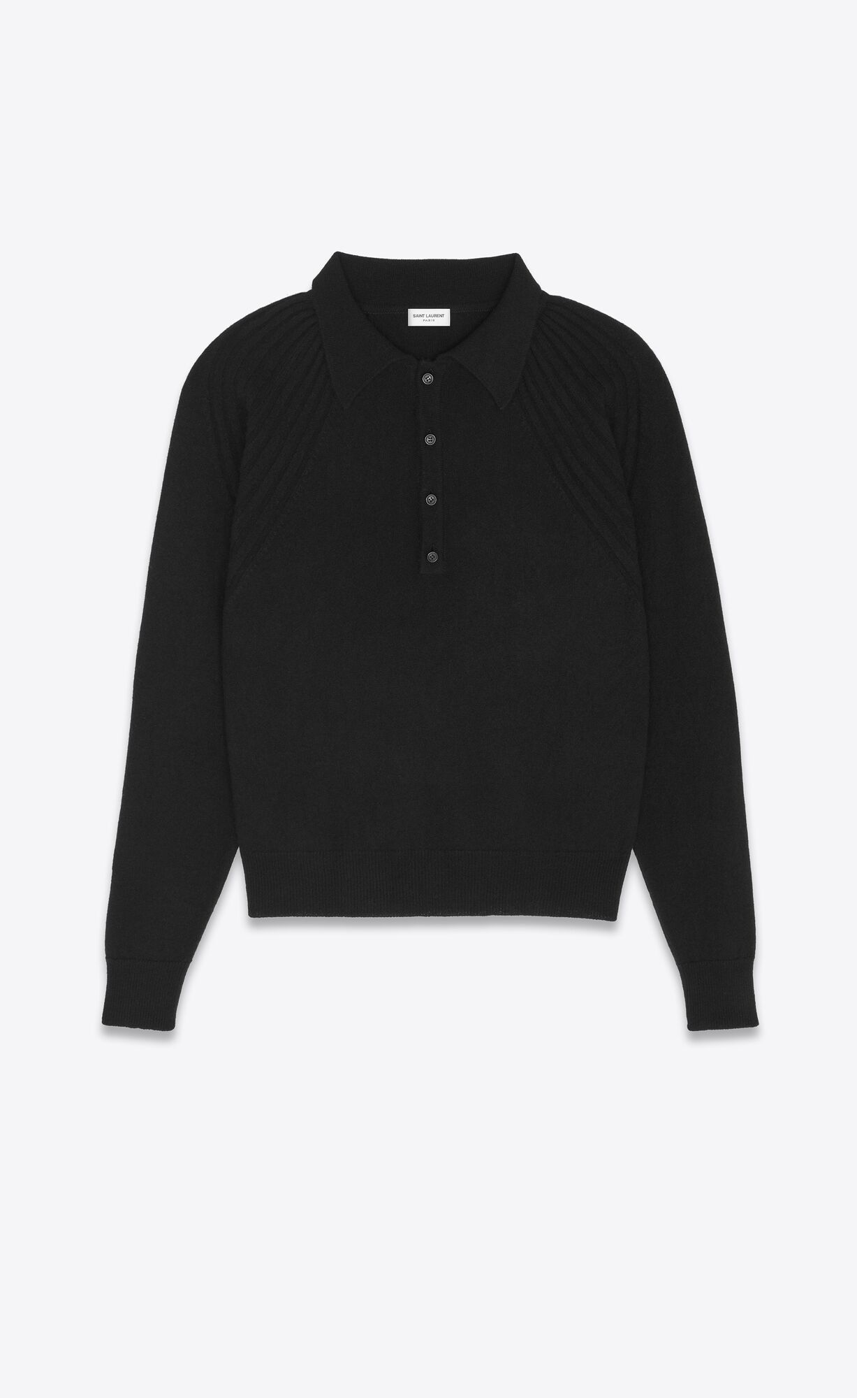 YSL Long-sleeve Polo Shirt In Cashmere Noir | HECQB7509