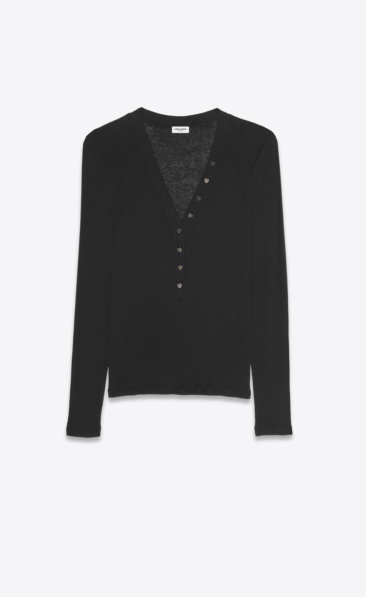 YSL Long-sleeve T-shirt In Ribbed Jersey Noir | SQBTF4971