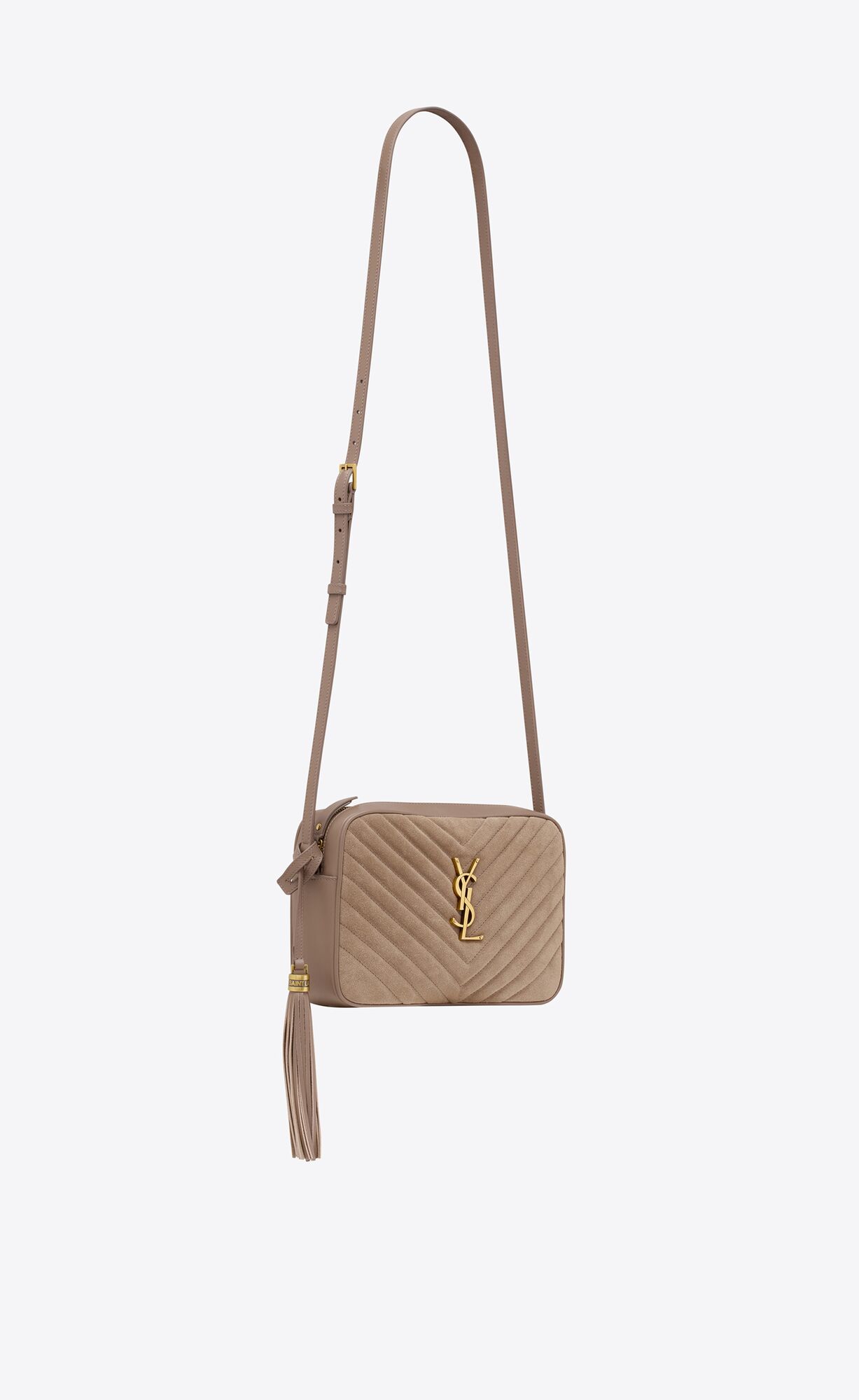 YSL Lou Camera Bag In Quilted Suede Taupe | XBVAO5980