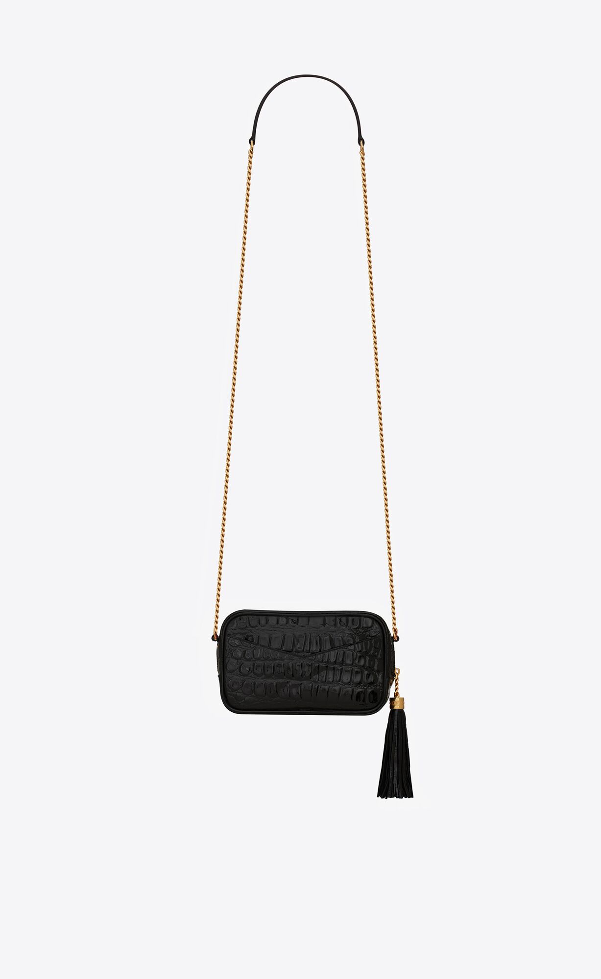 YSL Lou Mini Bag In Crocodile-embossed Patent Leather Black | SDNIY1026