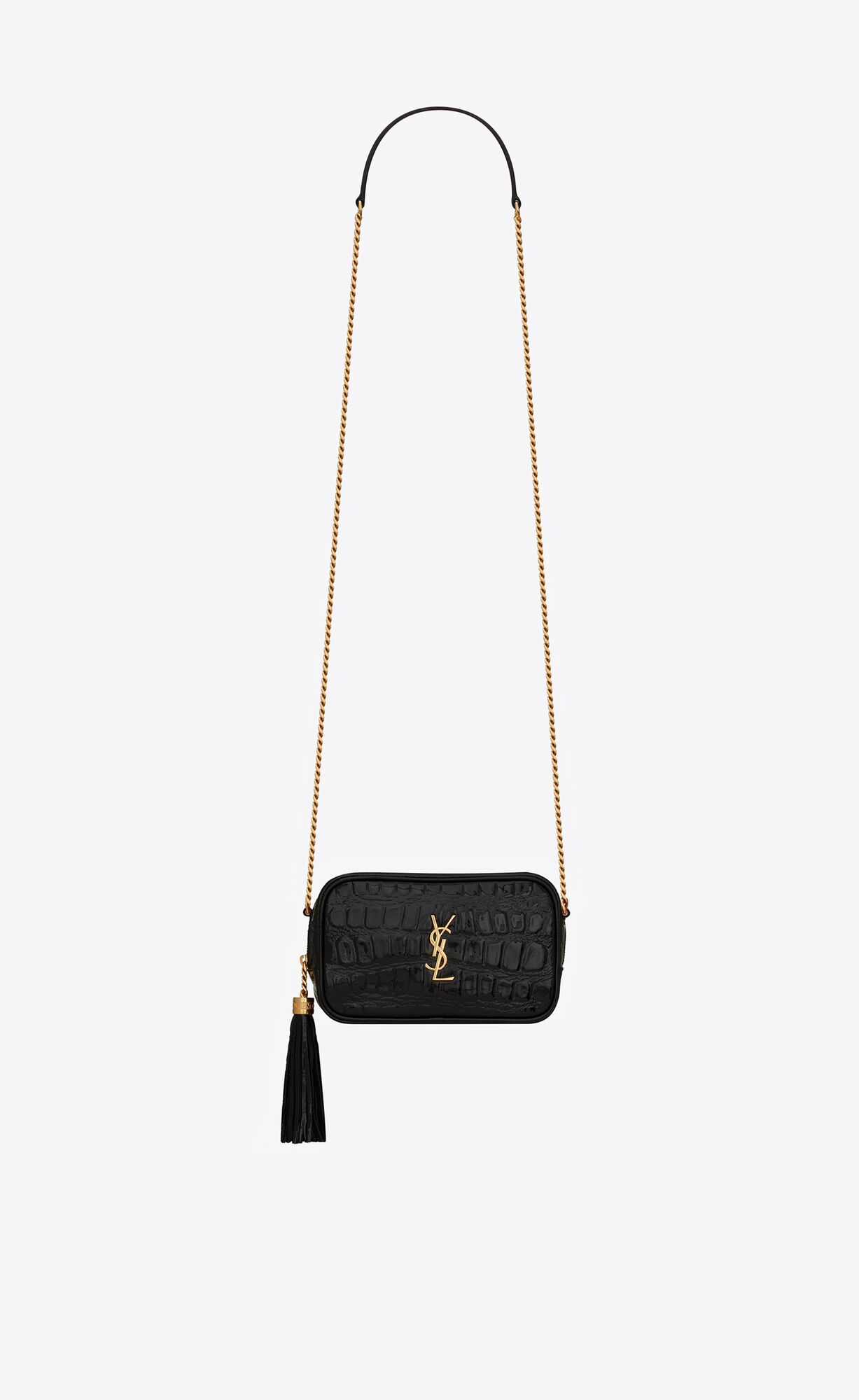 YSL Lou Mini Bag In Crocodile-embossed Patent Leather Black | SDNIY1026