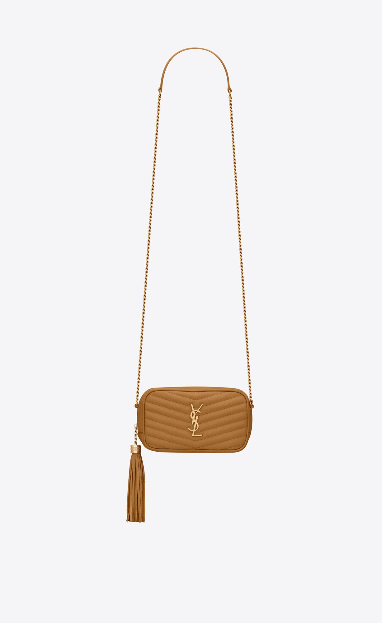 YSL Lou Mini Bag In Grain De Poudre Embossed Leather Dark Natural | YDQXO5983