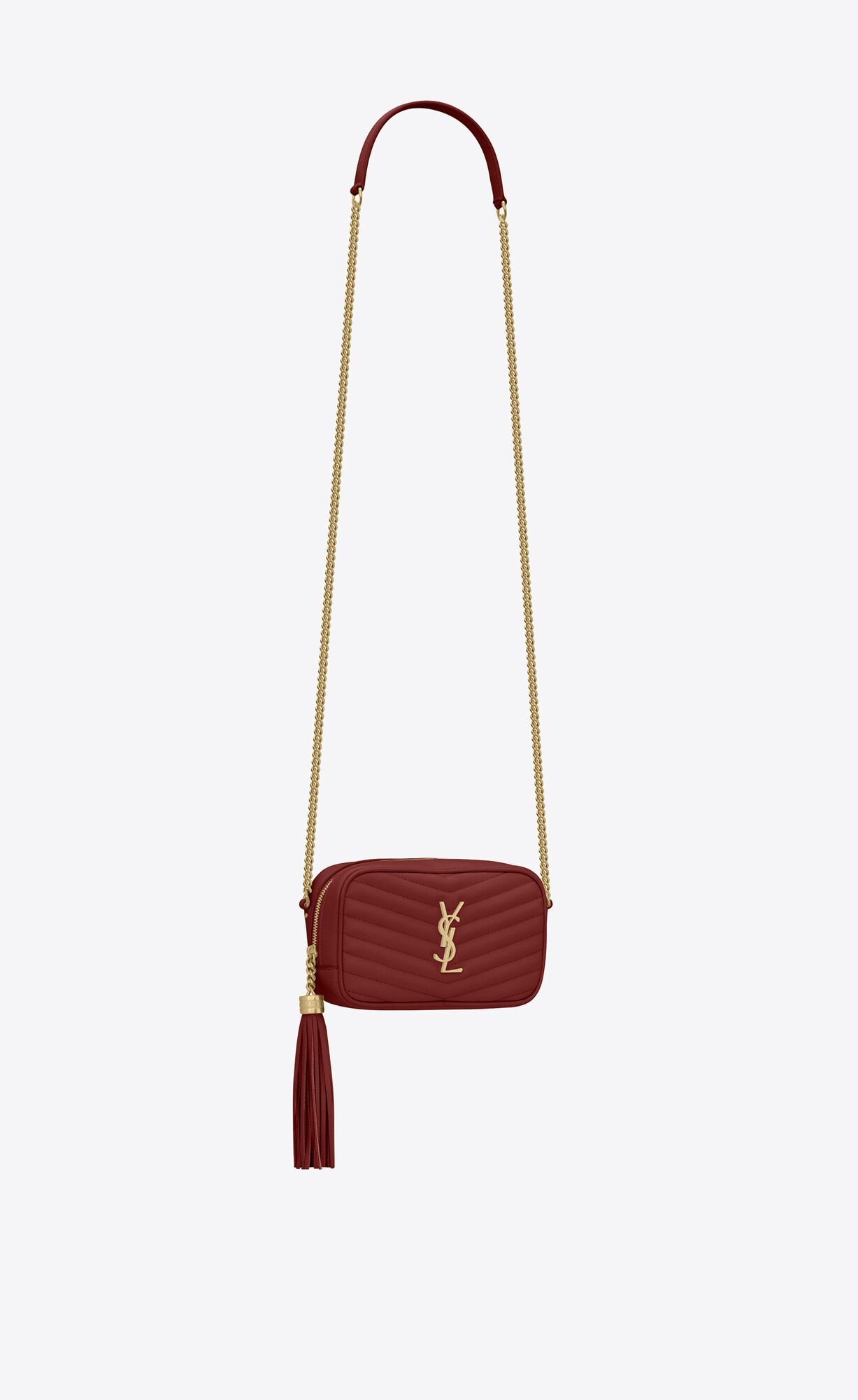 YSL Lou Mini Bag In Quilted Grain De Poudre Embossed Leather Rouge Opyum | FQKAH3176