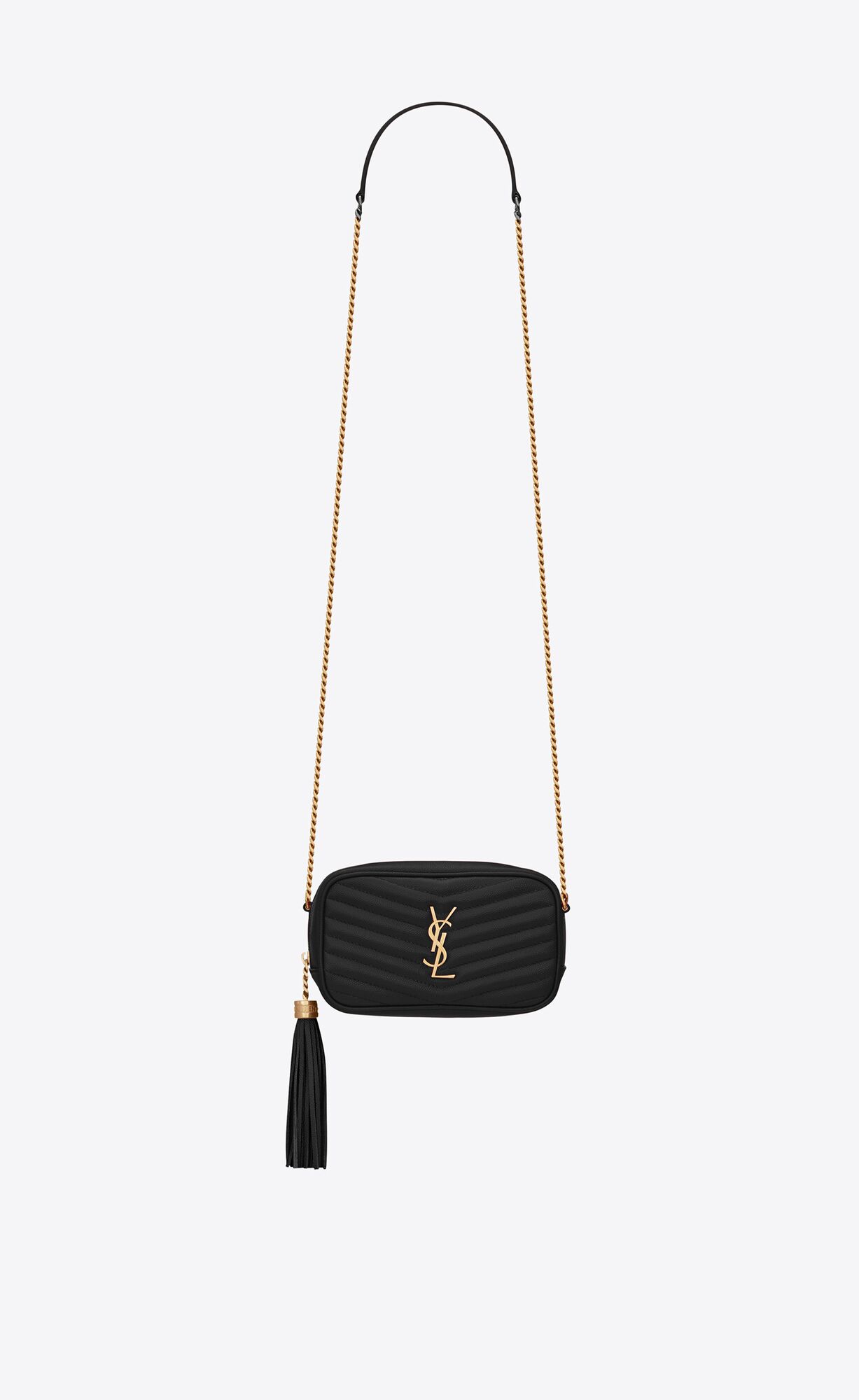 YSL Lou Mini Bag In Quilted Grain De Poudre Embossed Leather Black | QRCJZ0486