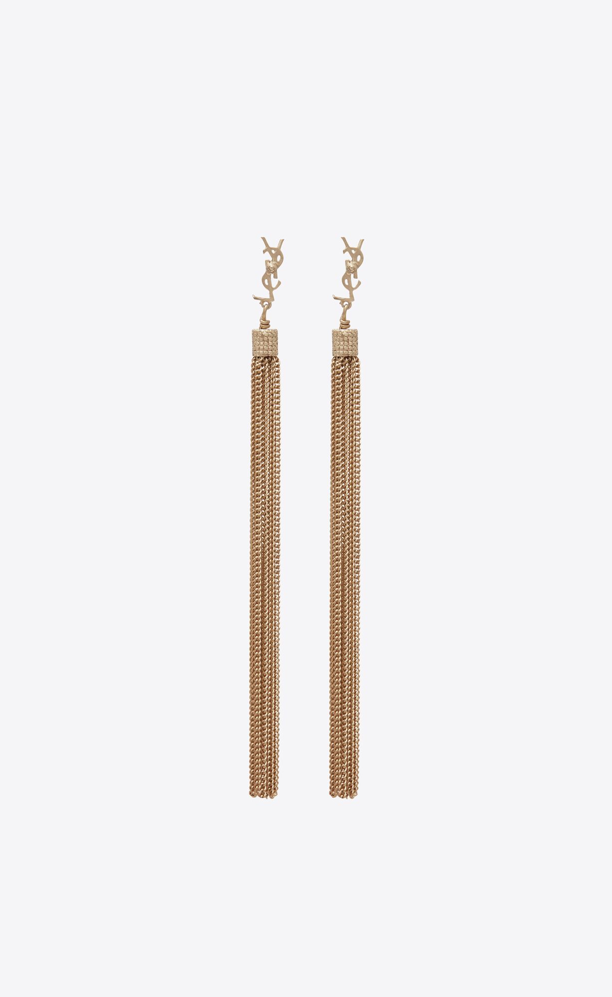 YSL Loulou Earrings With Chain Tassels In Light Gold-colored Brass Pale Gold | BYZMA5076