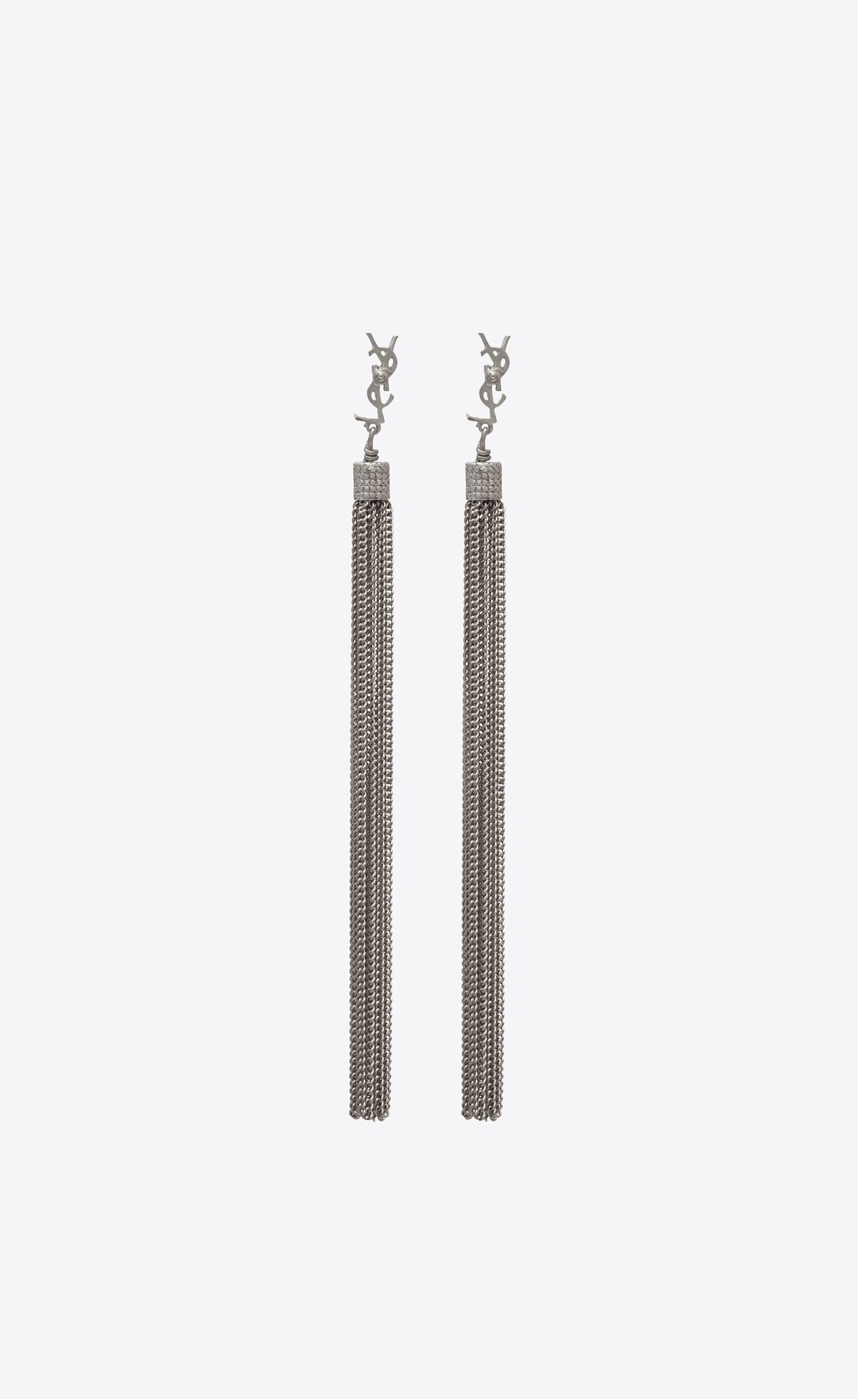 YSL Loulou Earrings With Chain Tassels In Silver Brass Oxidized Silver | OUBSC2631