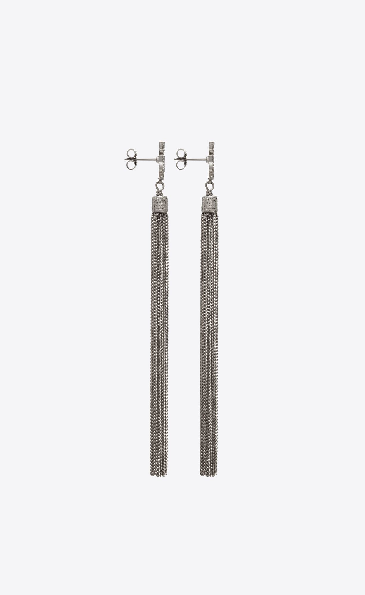 YSL Loulou Earrings With Chain Tassels In Silver Brass Oxidized Silver | OUBSC2631