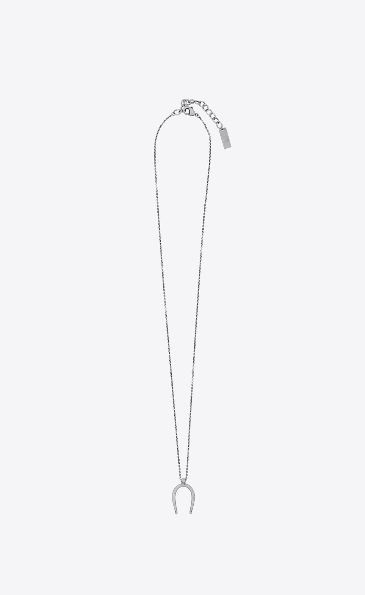 YSL Lucky Bone Charm Necklace In Metal Oxidized Silver | THWFL7326