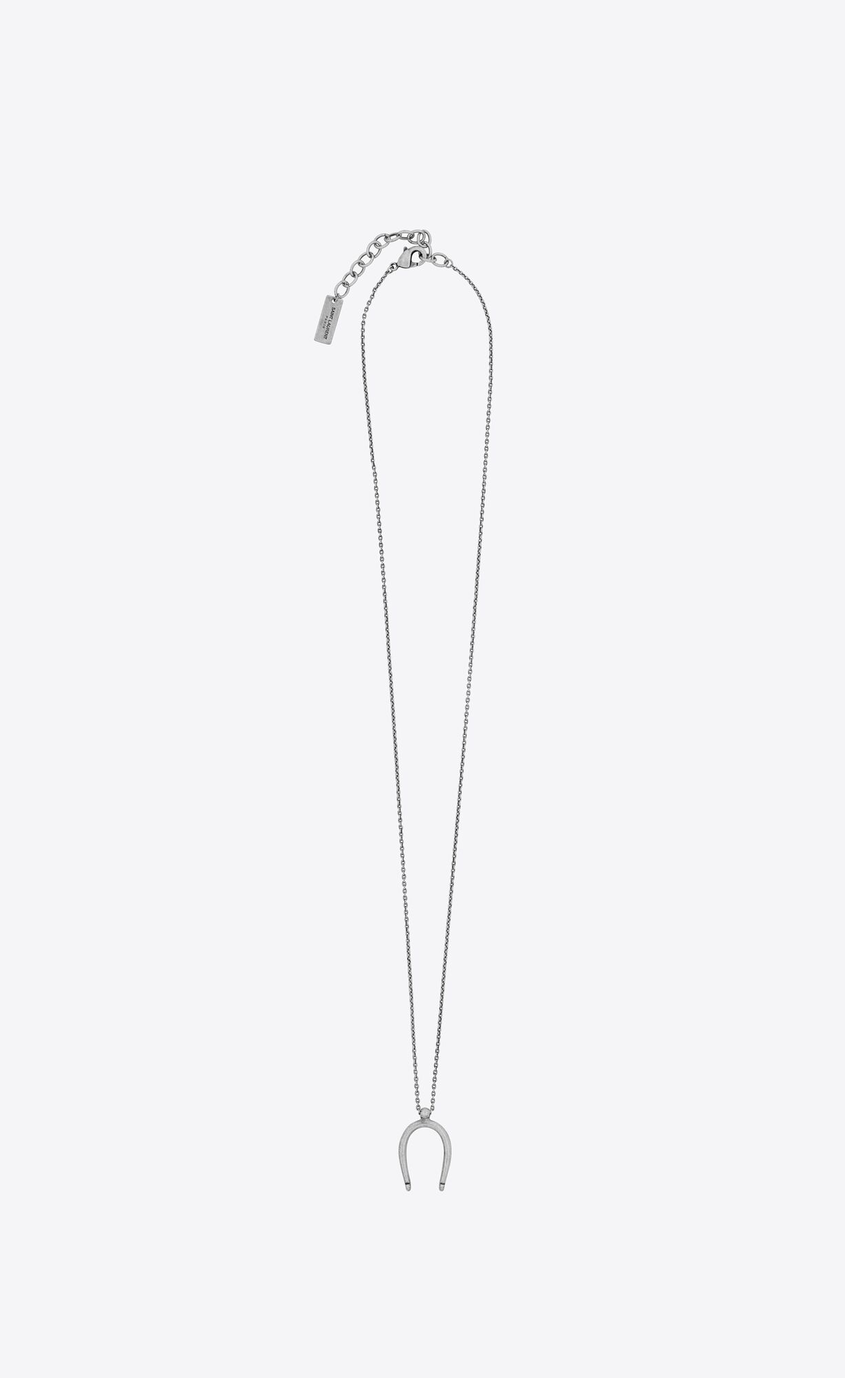 YSL Lucky Bone Charm Necklace In Metal Oxidized Silver | THWFL7326