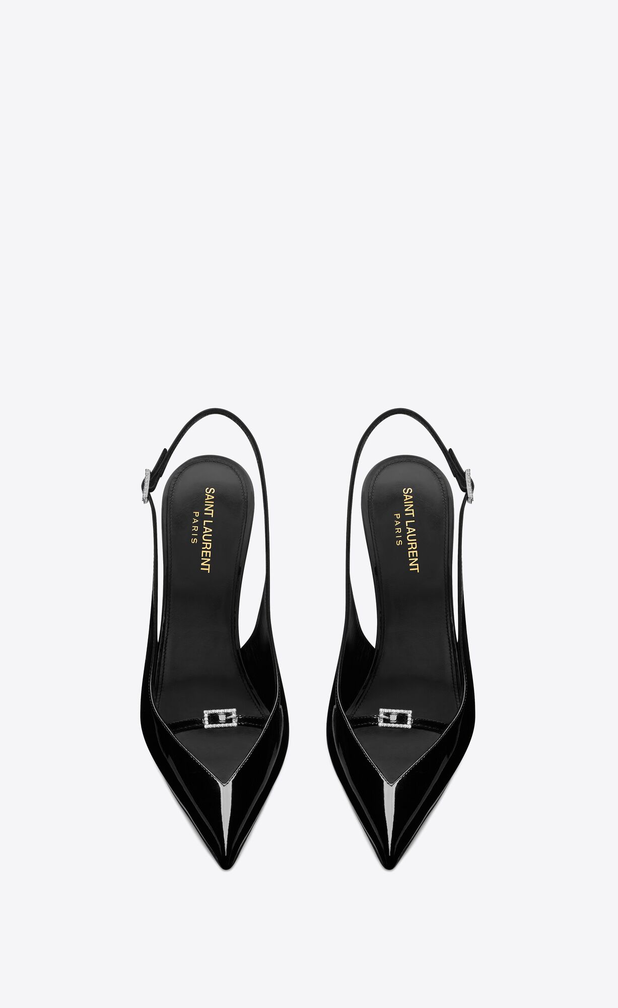 YSL Luna Slingback Pumps In Patent Leather Black | NAXZE7980