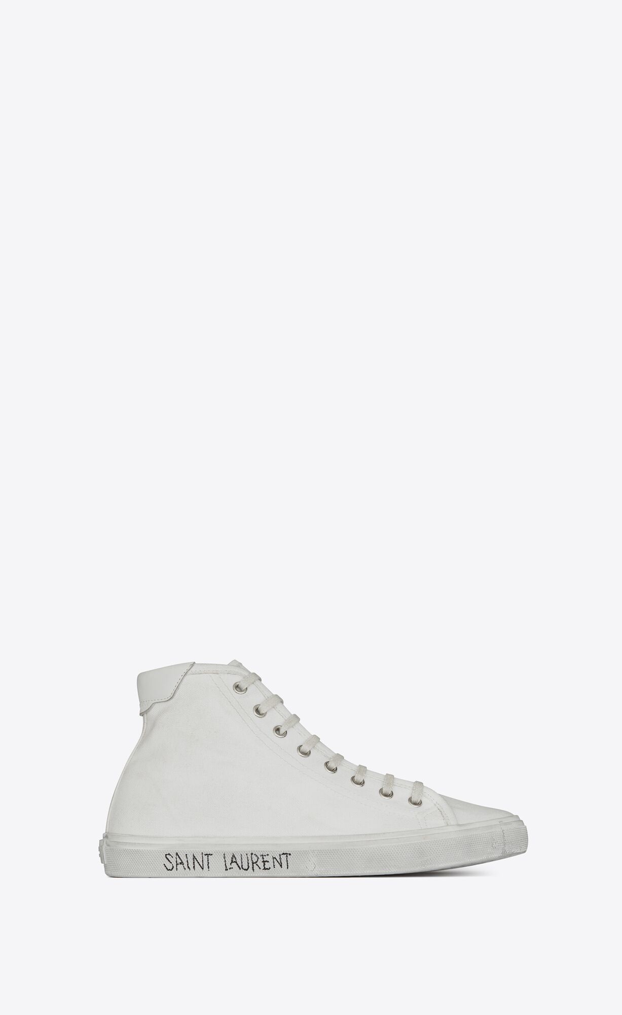 YSL Malibu Mid-top Sneakers In Canvas And Leather Optic White | EAISL8671