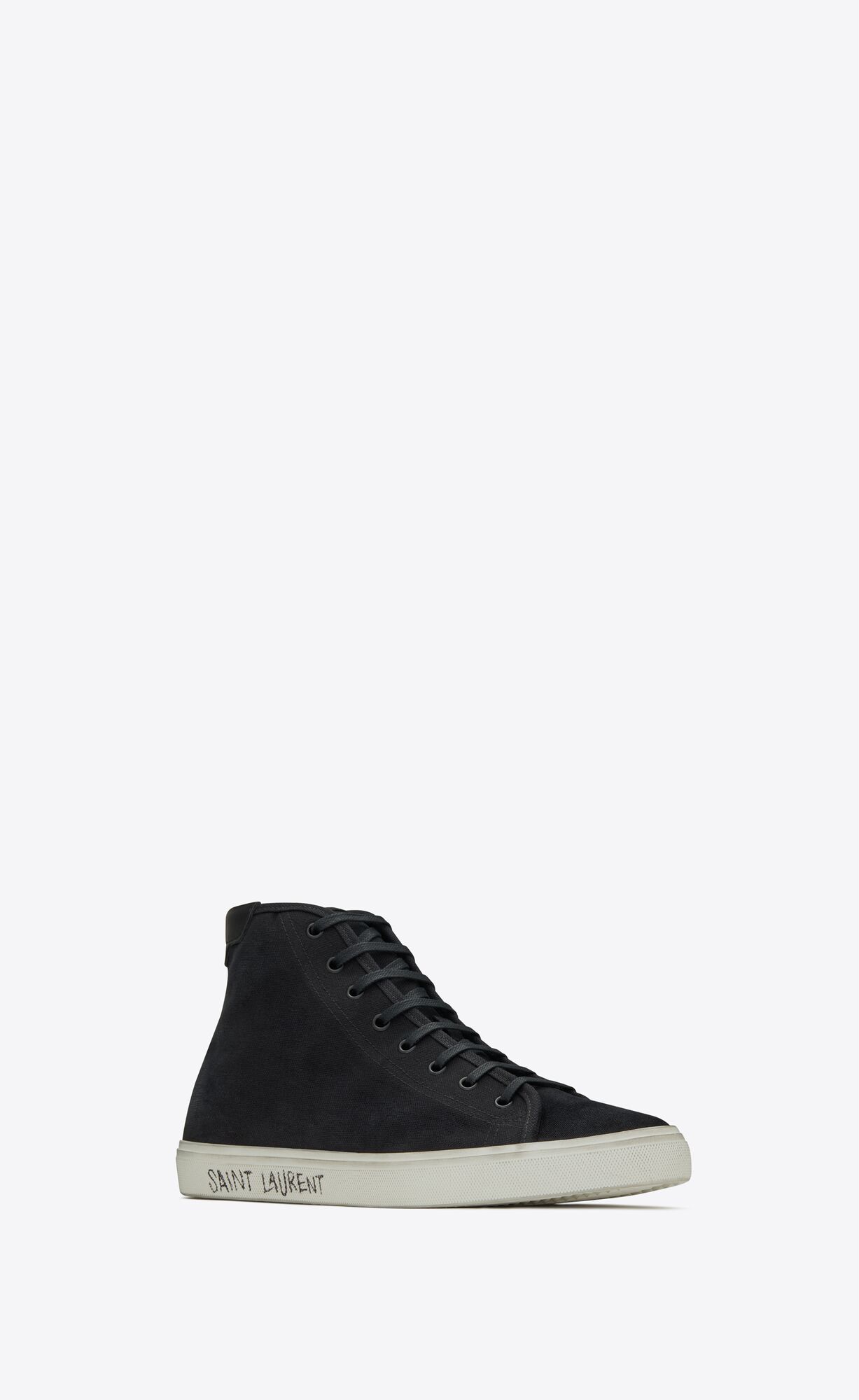 YSL Malibu Mid-top Sneakers In Canvas And Leather Black | EVLZB1057