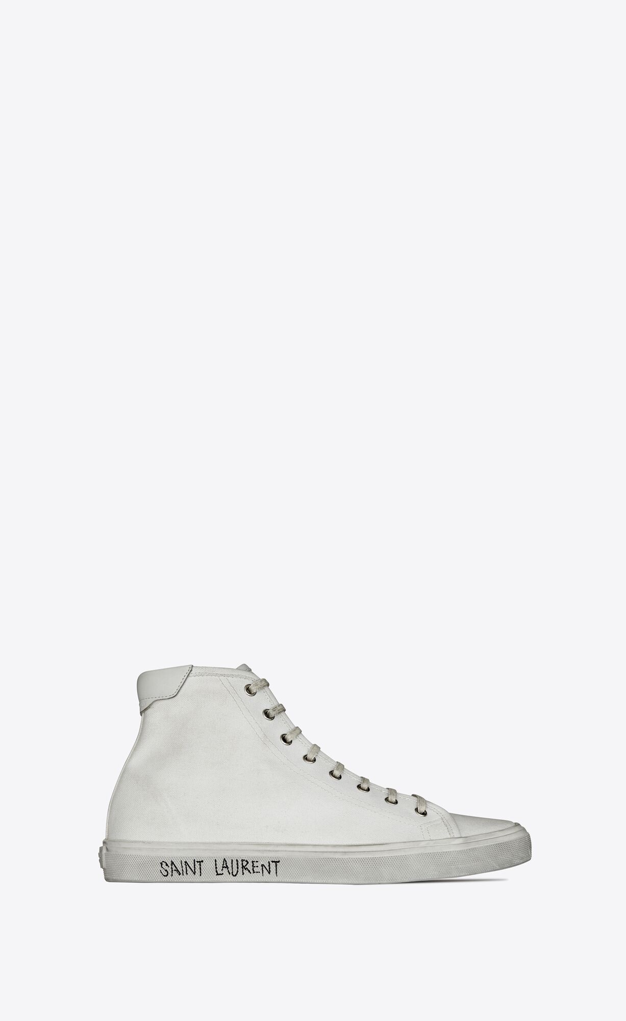 YSL Malibu Mid-top Sneakers In Canvas And Leather Optic White | WSUZR3127