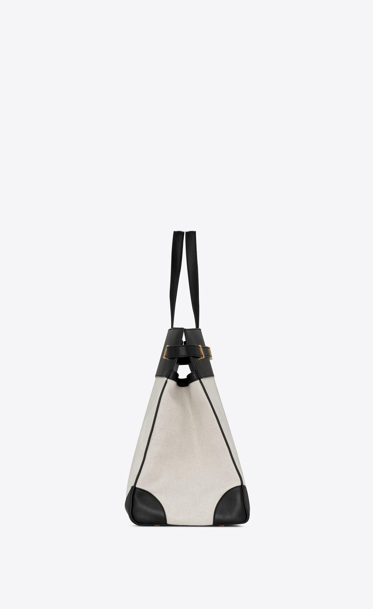 YSL Manhattan Large Shopping Bag In Canvas And Shiny Leather Blanc Grise And Black | VQFIK6804