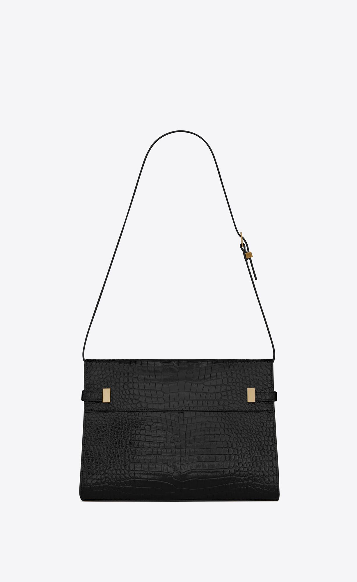 YSL Manhattan Shoulder Bag In Crocodile-embossed Shiny Leather Black | DYSCW7650