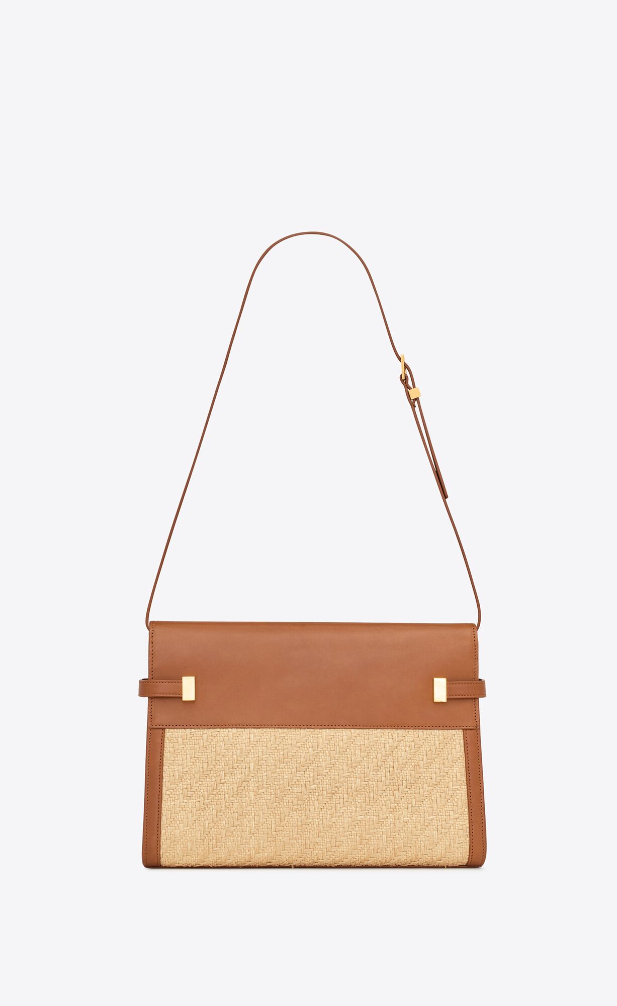 YSL Manhattan Shoulder Bag In Raffia And Vegetable-tanned Leather Natural Sand And Brick | QVLWT3105