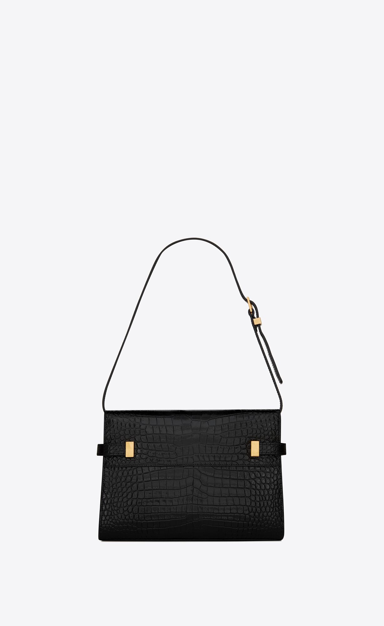 YSL Manhattan Small Shoulder Bag In Shiny Crocodile-embossed Leather Black | VXMIL1248