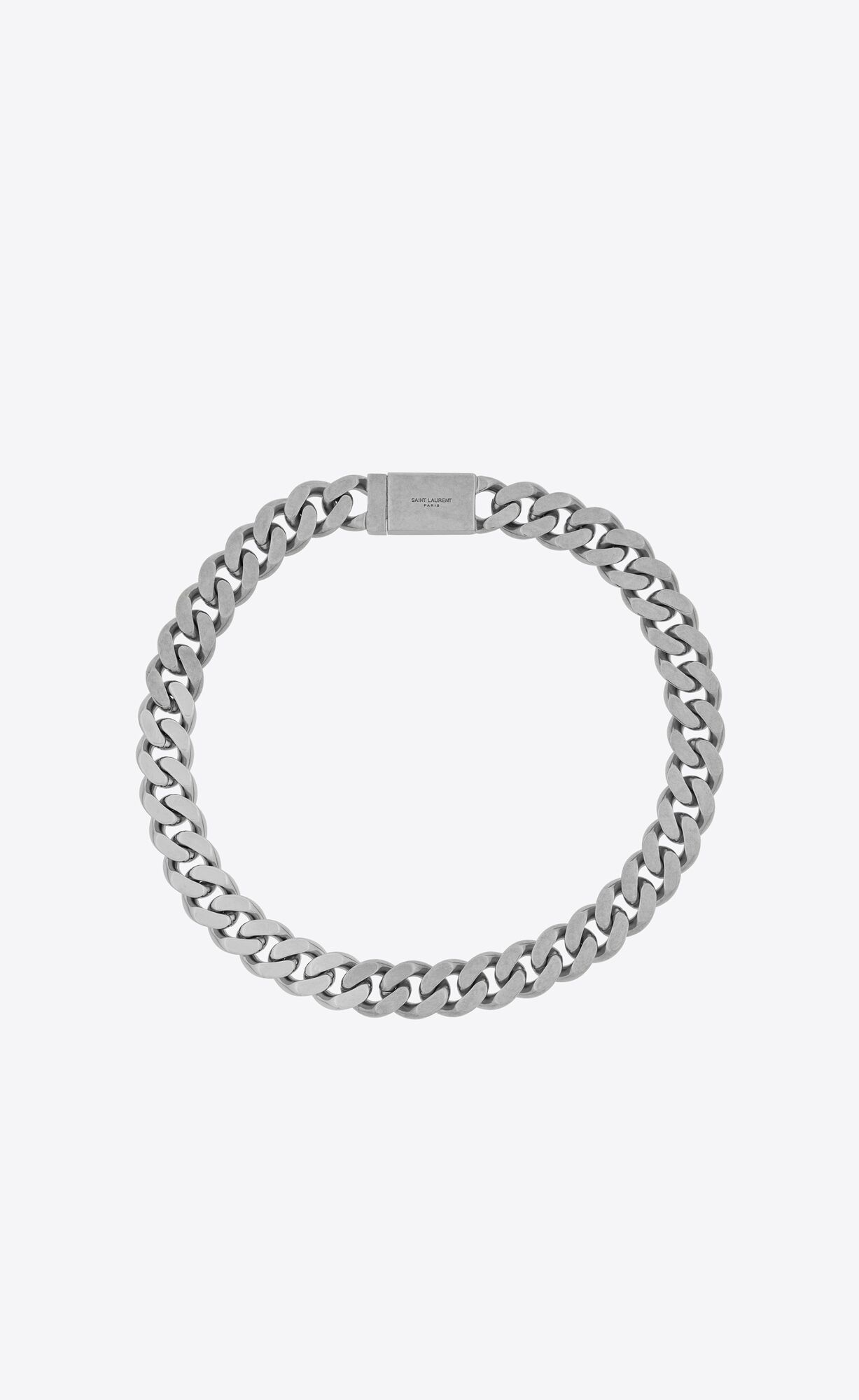 YSL Metal Curb Chain Necklace Oxidized Silver | KRVSB6389