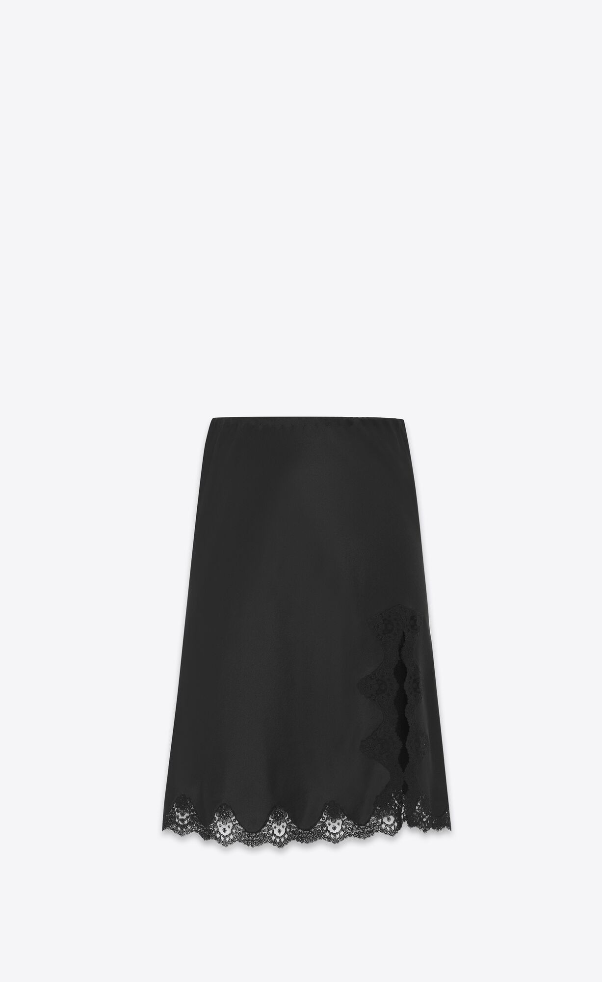 YSL Midi Skirt In Crepe Satin And Lace Black | CKYIW5014